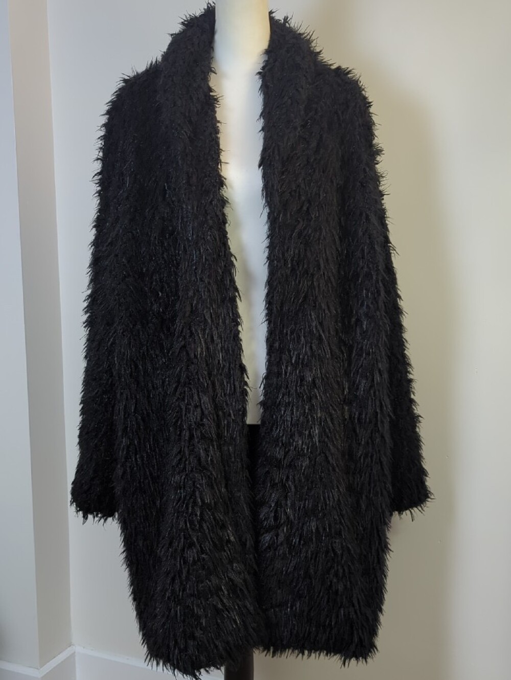 Wild Fable Black Shaggy Faux Fur Open Front Cardigan Coat 1X